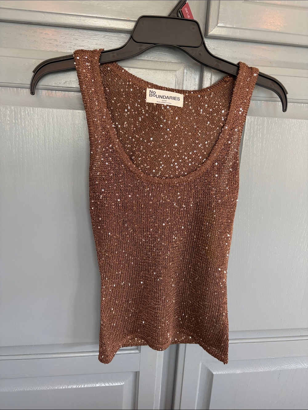 No Boundaries Brown Sequin Knit Tank